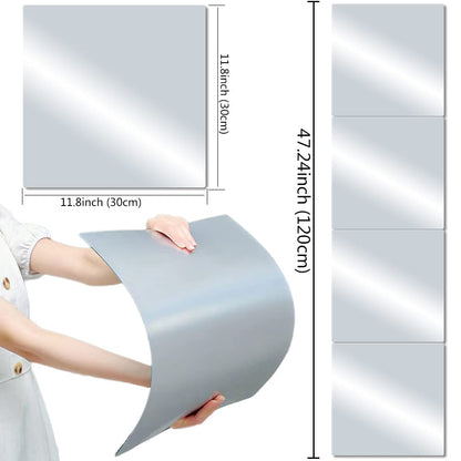 Frameless Acrylic Wall Mirror Tiles - Flexible Full Body Mirror - 12''x12'' - Set of 4