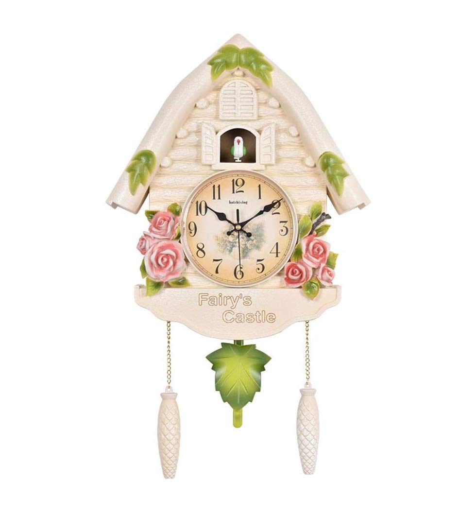 Cuckoo Wall Clock for Home and Living Room, 60 cm x 15 cm x 36 cm – Fixed Door (Does Not Open or Close), Rose White