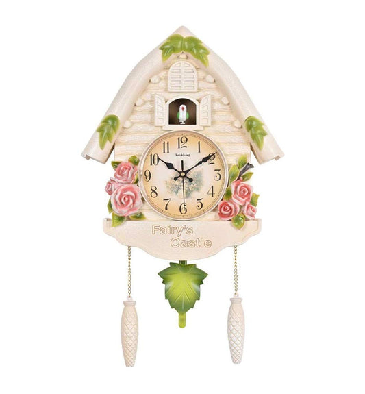 Cuckoo Wall Clock for Home and Living Room, 60 cm x 15 cm x 36 cm – Fixed Door (Does Not Open or Close), Rose White
