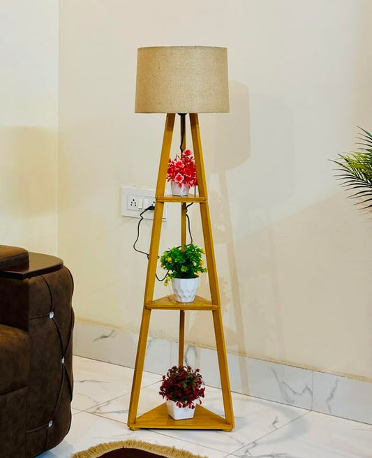 Floor Lamp Adjustable Wooden Tripod with Burlap Jute Drum Shade 11 x 12 Inch