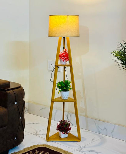 Floor Lamp Adjustable Wooden Tripod with Burlap Jute Drum Shade 11 x 12 Inch