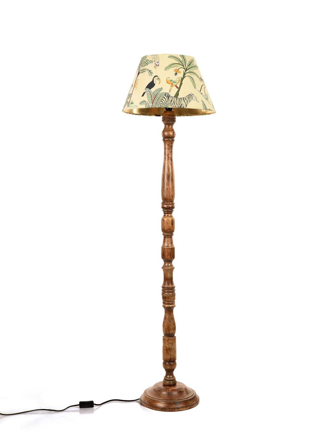 Floor Lamp with Multicolor Taper Shade in Green - Mango Wood Base - 9x15x55 inches