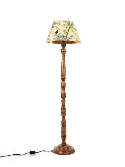 Floor Lamp with Multicolor Taper Shade in Green - Mango Wood Base - 9x15x55 inches