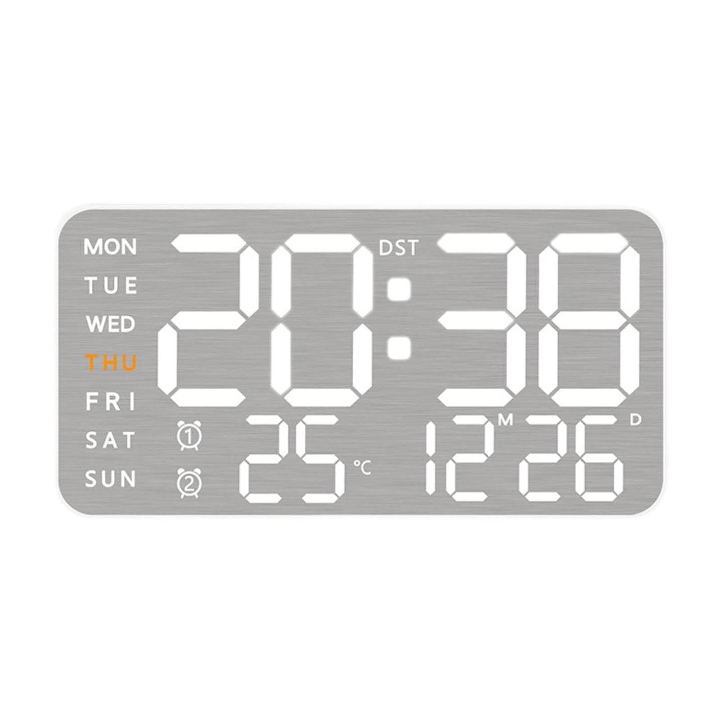 Digital Wall Clock with 9-Inch LED Display, Dual Alarm, Temperature, USB Powered - White