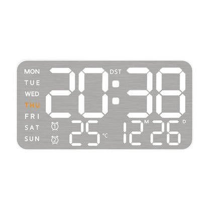 Digital Wall Clock with 9-Inch LED Display, Dual Alarm, Temperature, USB Powered - White