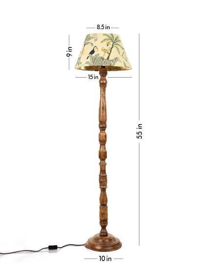 Floor Lamp with Multicolor Taper Shade in Green - Mango Wood Base - 9x15x55 inches