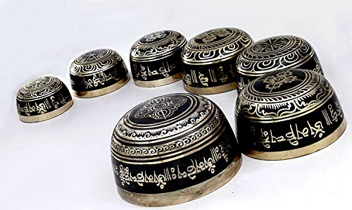Singing Bowl Set - Chakra Healing - Black Painted - 7 Bowls - Nepal