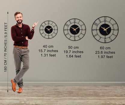 Large Metal Wall Clock with Silent Sweep Movement - 60 cm, Antique Design for Living Room and Bedroom