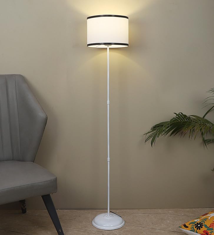Metal Floor Lamp - Foldable Design - Black Stripe Shade - Adjustable Light - Modern Home Decor