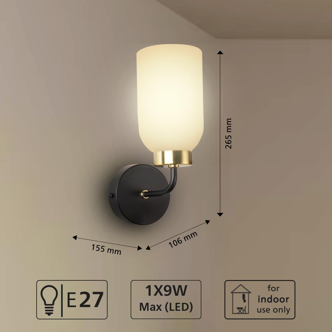 Wall Light Modern Design Black & Brass Finish E27 Compatible 9W Max Size
