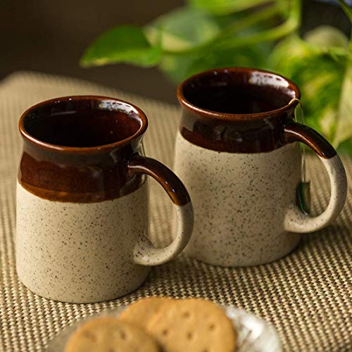 Coffee Mug Set of 2, Handglazed Ceramic, Dark Brown and Cream, 320ml