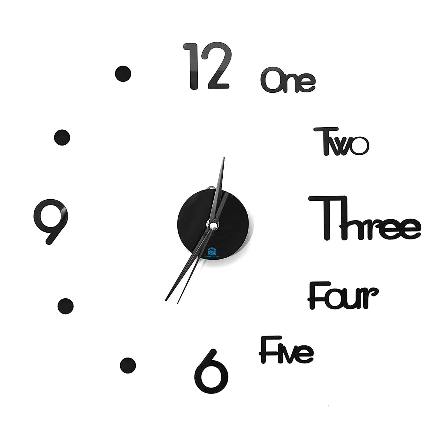 DIY 3D Wall Clock - Non-Ticking Frameless Analog Clock, Black, Adjustable Size 25-50 cm