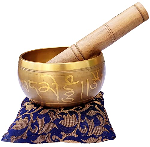Singing Bowl with Cushion & Stick - Metal - Purple - 5 inch Diameter, 2 inch Height
