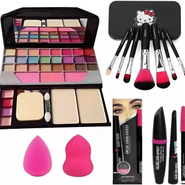 7pcs Makeup Brush Set with Makeup Kit & Blender Puffs
