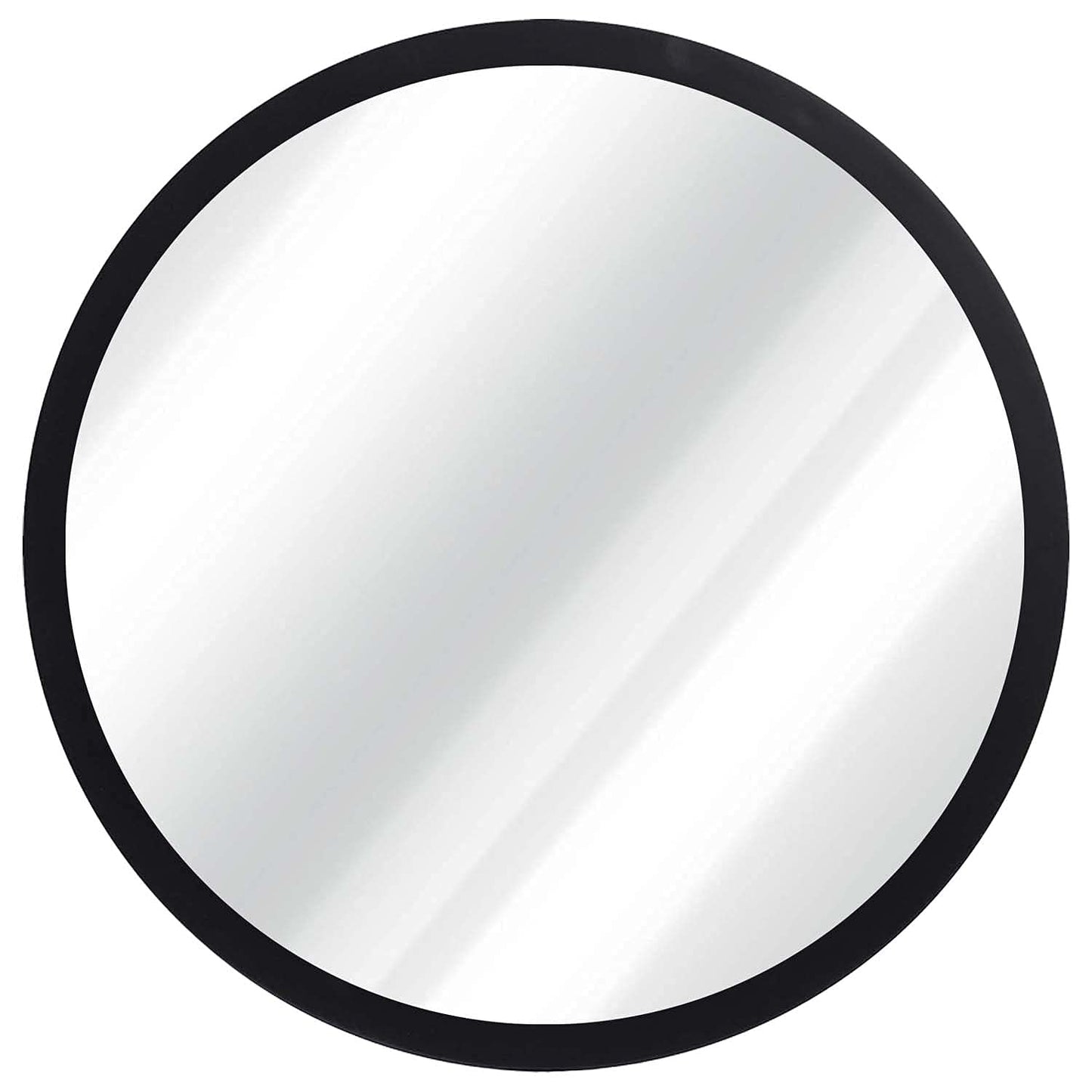 Round mirror with a black frame on a white background