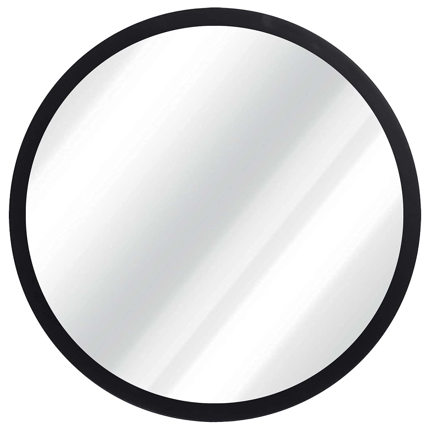 Round mirror with a black frame on a white background