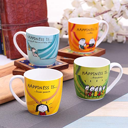 Coffee Mug Set of 4 - Fine Ceramic, Multicolour, 220ml, Glossy Finish