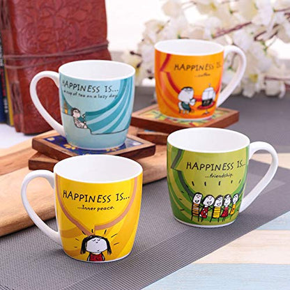Coffee Mug Set of 4 - Fine Ceramic, Multicolour, 220ml, Glossy Finish