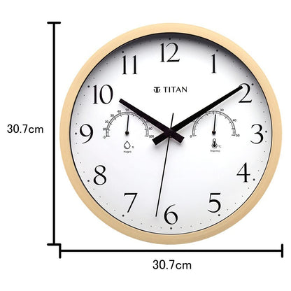 Titan Contemporary Wooden Finish White Wall Clock with Thermometer & Hygrometer - 30 cm - Analog