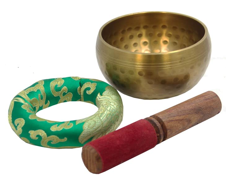 Tibetan Singing Bowl for Meditation and Sound Therapy - Brass Alloy - Gold - 3.5 Inches Diameter