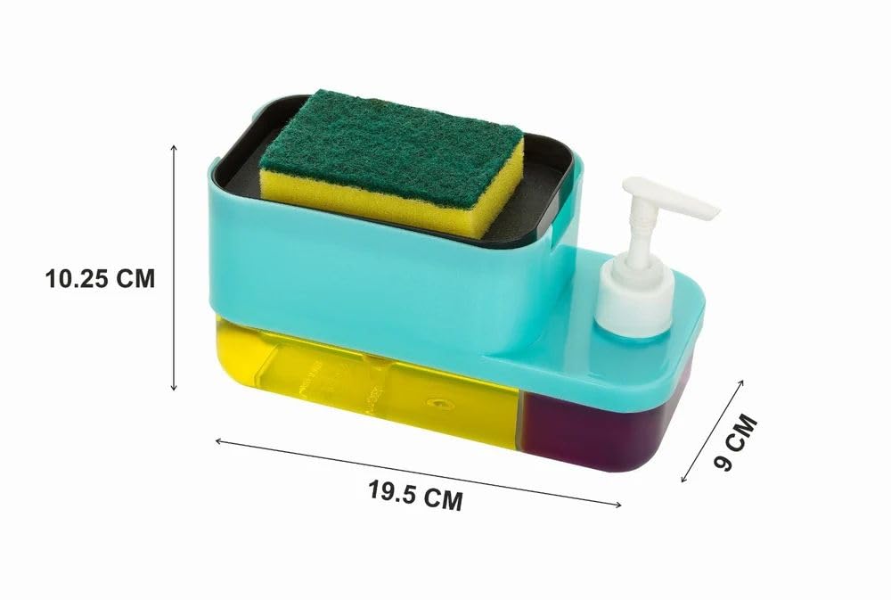 3-in-1 Soap Dispenser with Sponge Holder - Plastic - 19.5 cm x 10.25 cm x 9 cm - Multi-Color