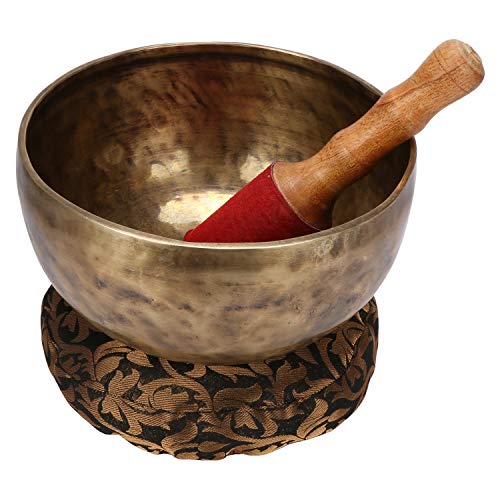 Handmade Hammered Tibetan Singing Bowl - 8 Inch Diameter - Healing Instrument with Mallet and Cushion
