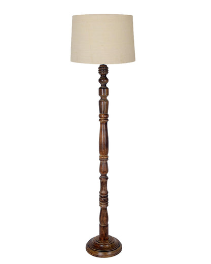 Rustic Floor Lamp with Multicolor Fabric Shade - Walnut Brown - 142x30x28 cm