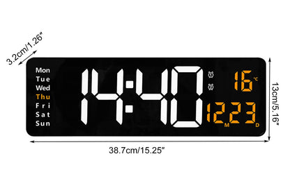 Lancoon 16 Inch Digital Wall Clock with LED Display and Remote Control
