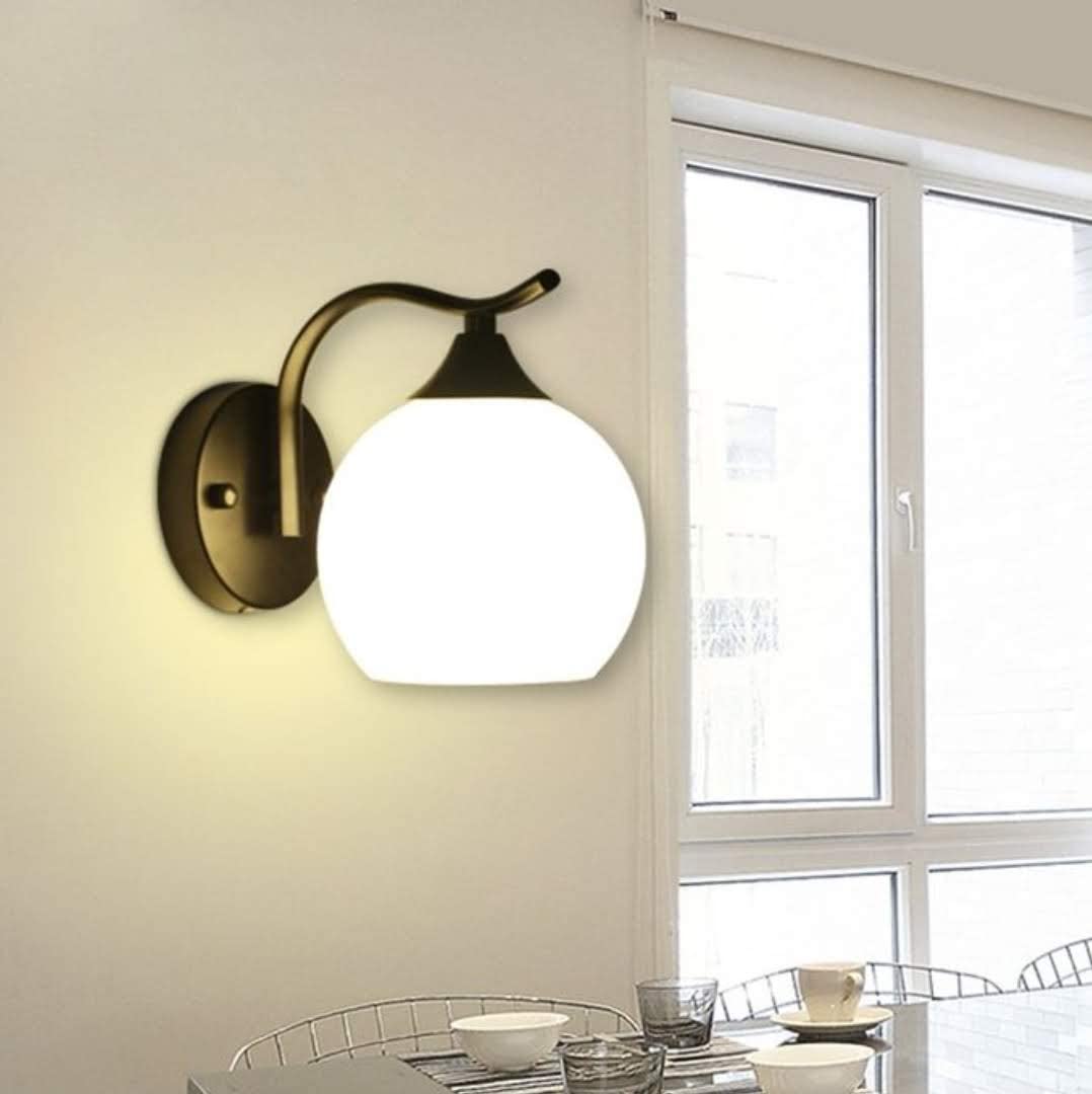 LED Wall Light Modern Design Black Metal & Frosted Glass 30cm