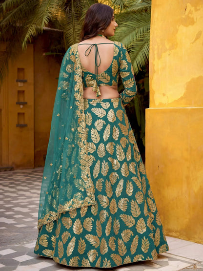 Tulsi Art Enchanting Green Embroidered Georgette Wedding Wear Lehenga Choli