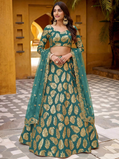 Tulsi Art Enchanting Green Embroidered Georgette Wedding Wear Lehenga Choli