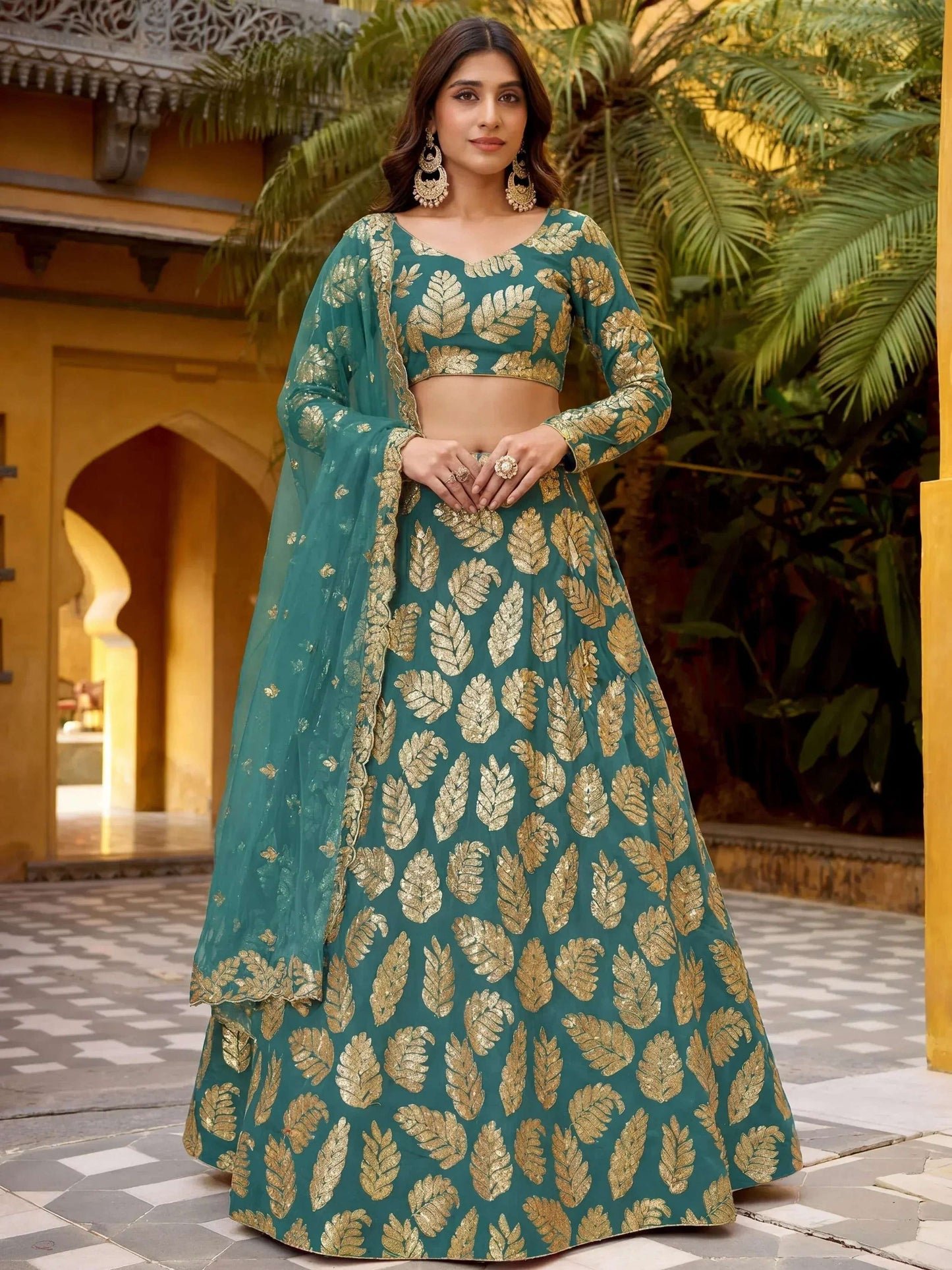 Tulsi Art Enchanting Green Embroidered Georgette Wedding Wear Lehenga Choli