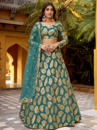 Tulsi Art Enchanting Green Embroidered Georgette Wedding Wear Lehenga Choli