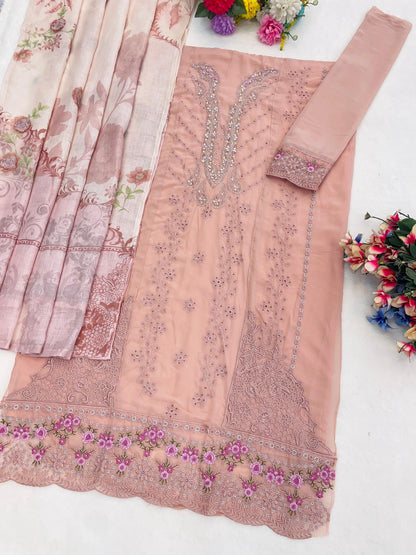 Anaita Pink Faux Georgette Suit With Embroidery Work