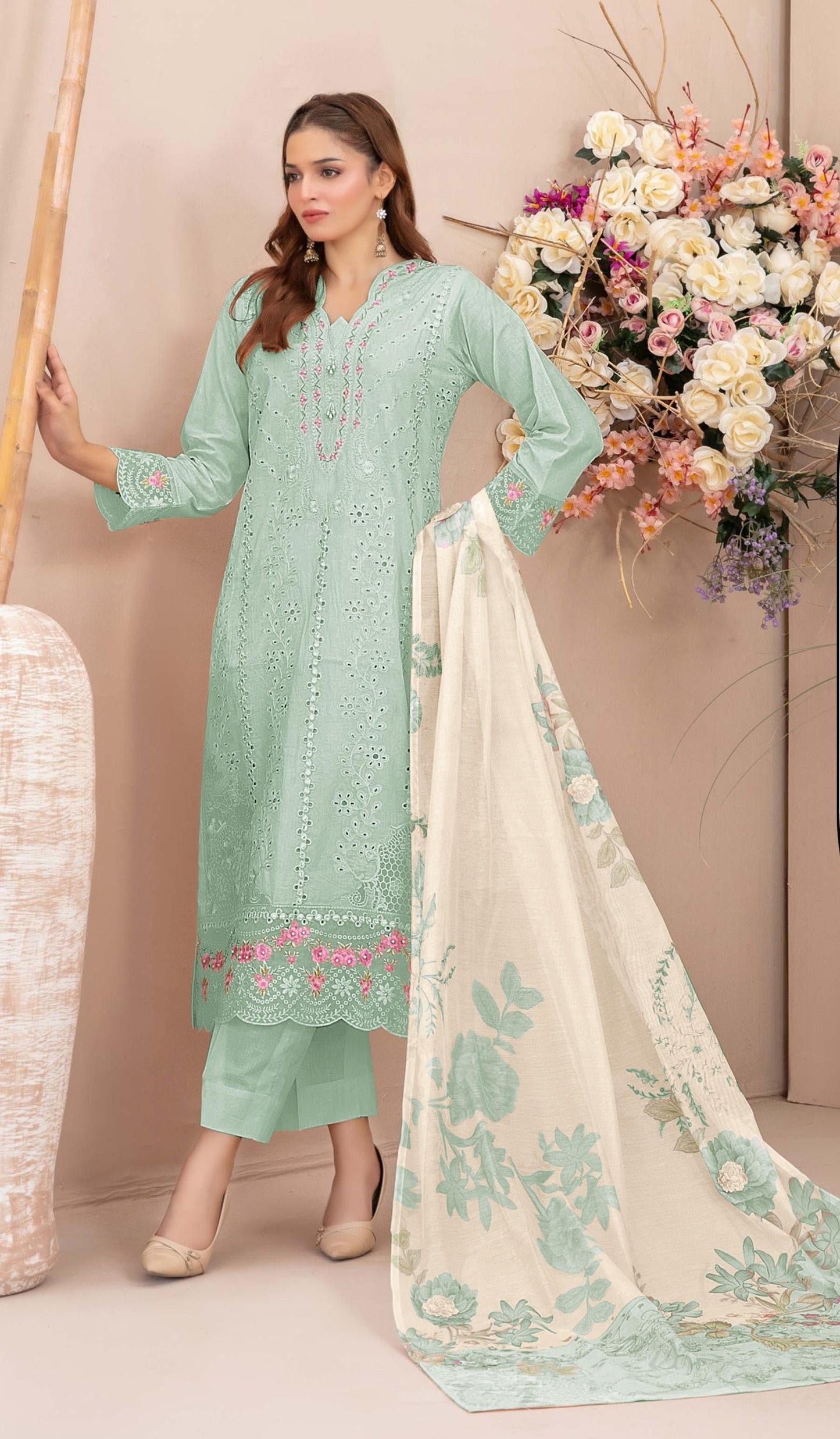 Anaita Sky Faux Georgette Suit With Embroidery Work