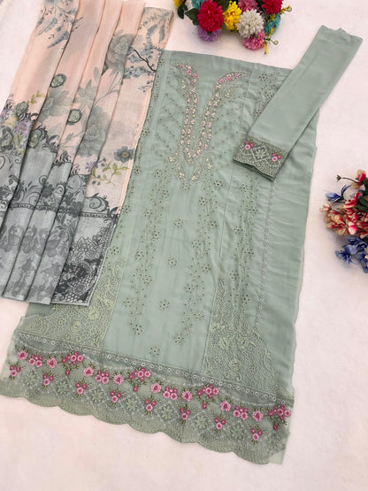 Anaita Sky Faux Georgette Suit With Embroidery Work