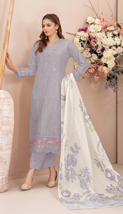 Anaita Grey Faux Georgette Suit With Embroidery Work