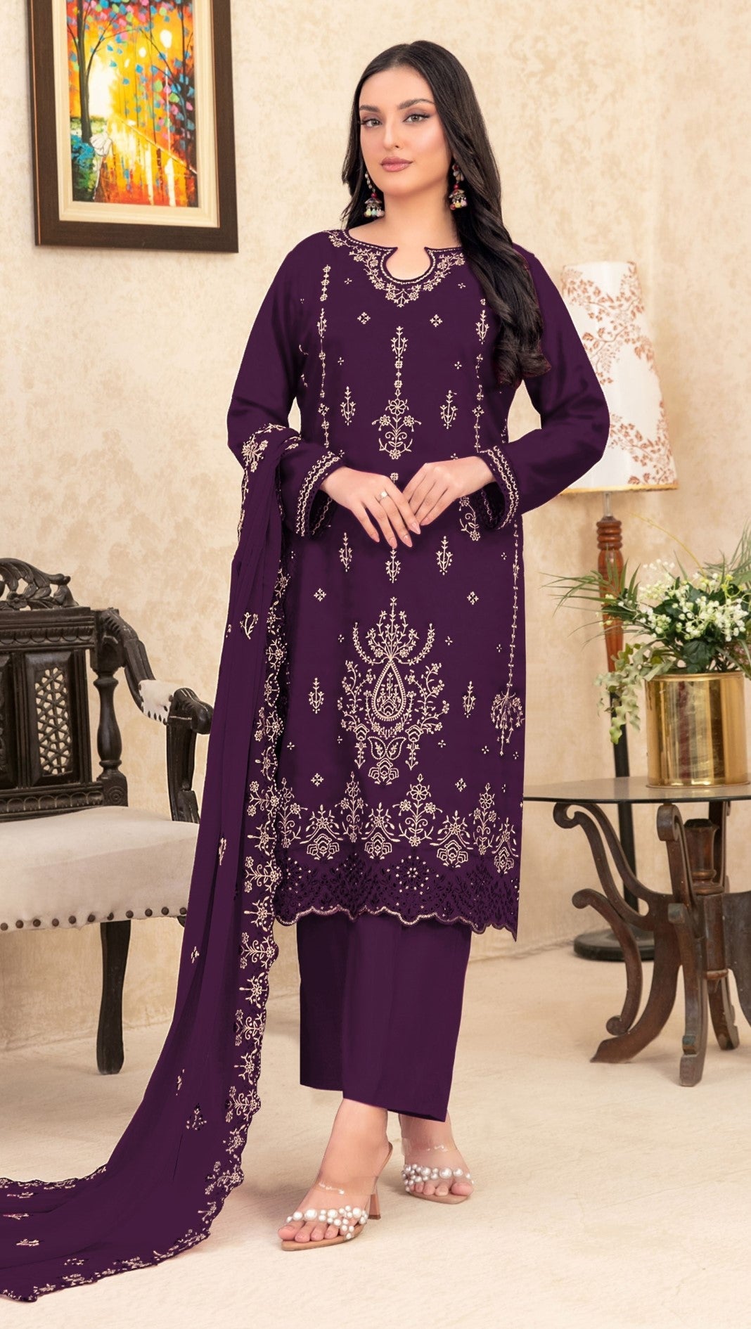 Anaita Purple Velvet Suit With Embroidery Sequence Work