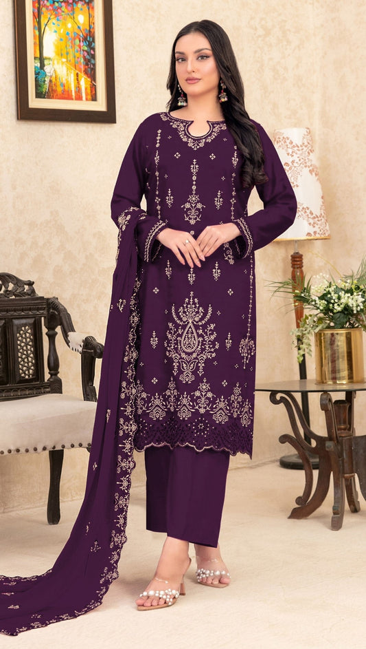 Anaita Purple Velvet Suit With Embroidery Sequence Work