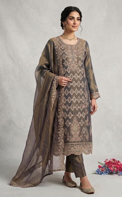 Anaita D Green Silk Suit with Embroidery & Sequence Work