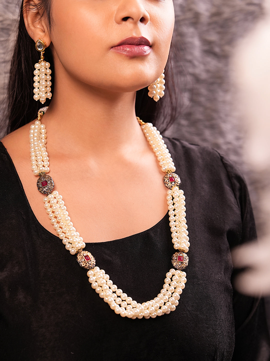 Anaya Grace Pearl And Quartz Necklace Set