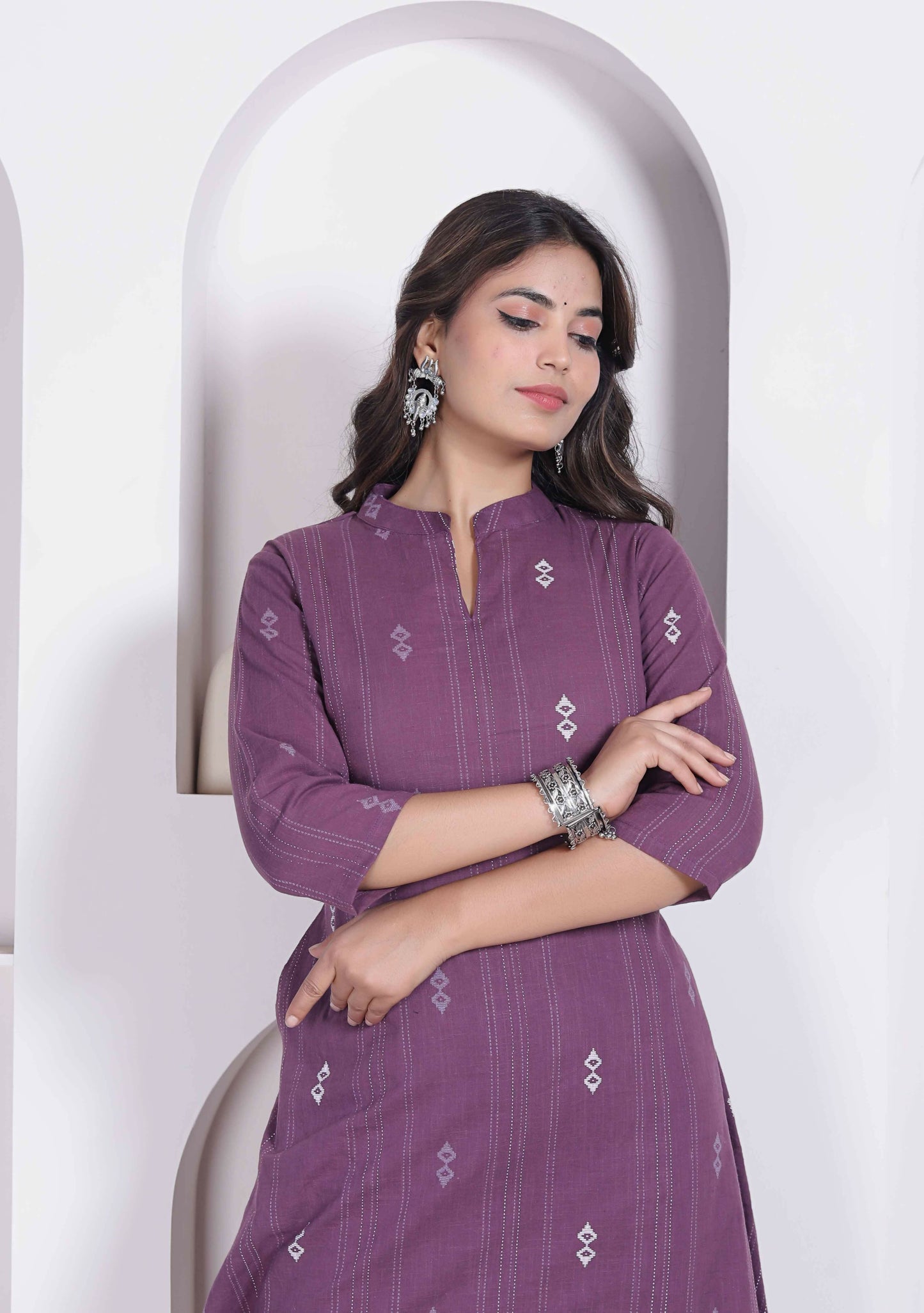 Miravan Womens Abstract Printed Wine Kurta Set
