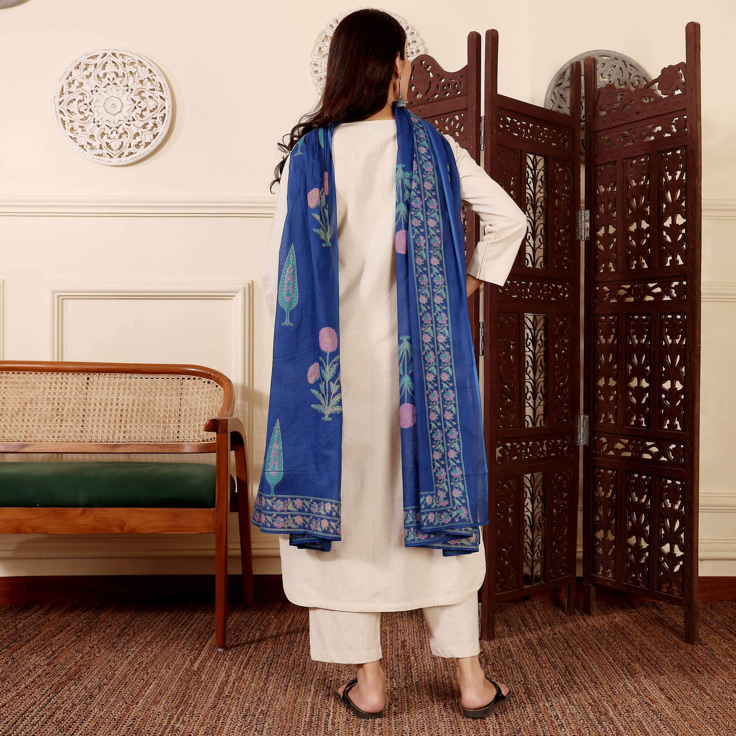 The52 Women's Gorgeous Solid Chanderi Silk Fabric Straight Kurta Pant and Dupatta Set