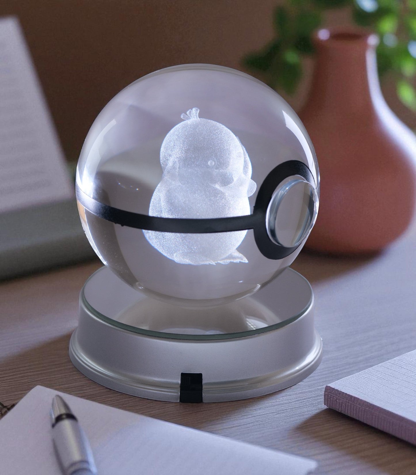 Psyduck Pokémon Crystal Poké Ball 3D Laser Engraved Figurine | Color Changing LED Night Lamp |PVC| Collectible by ShoppingNest