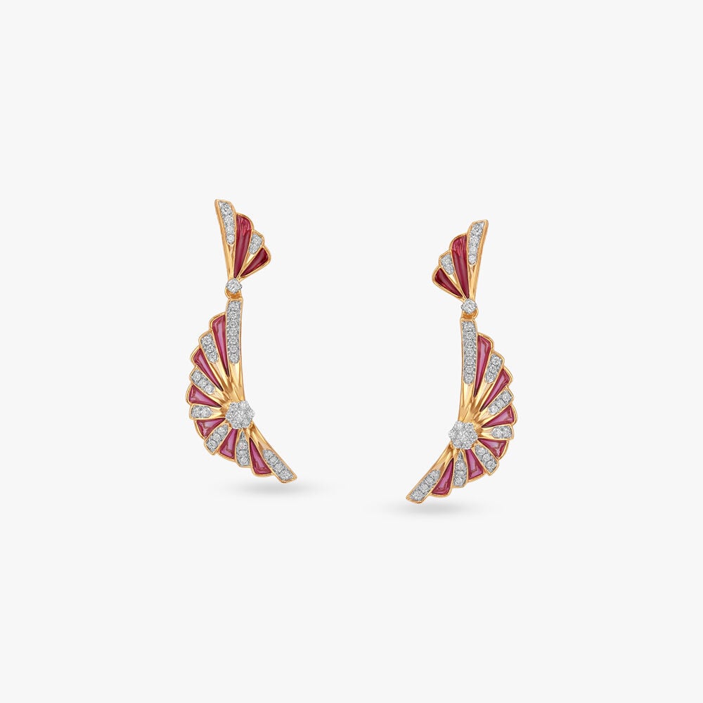 Fluttering Wings Diamond Drop Earrings in 14K Yellow Gold, 0.325 ct