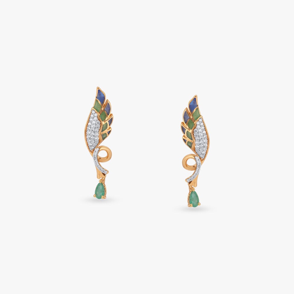 Wings in Motion Diamond Drop Earrings in 14K Yellow Gold, 0.325 ct