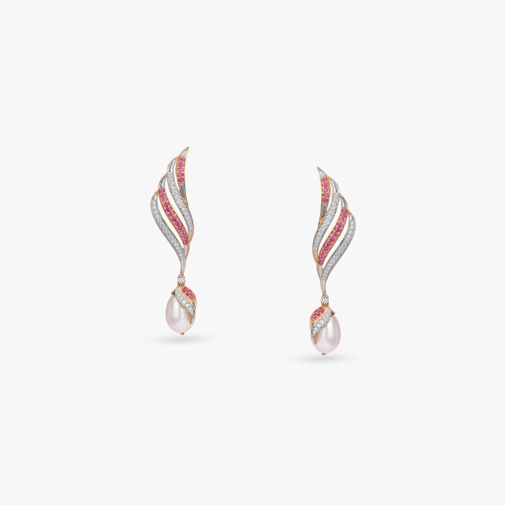 Whispering Wings Diamond Drop Earrings in 14K Yellow and White Gold, 0.341 ct