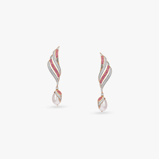Whispering Wings Diamond Drop Earrings in 14K Yellow and White Gold, 0.341 ct