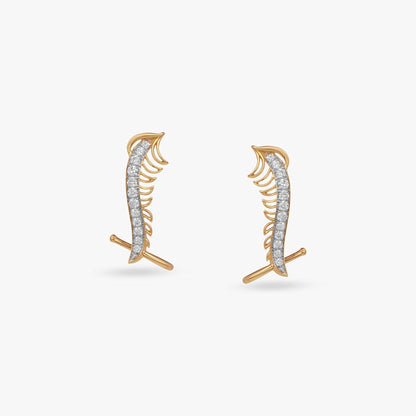 Wing Curve Diamond Stud Earrings in 14K Yellow Gold, 0.361 ct
