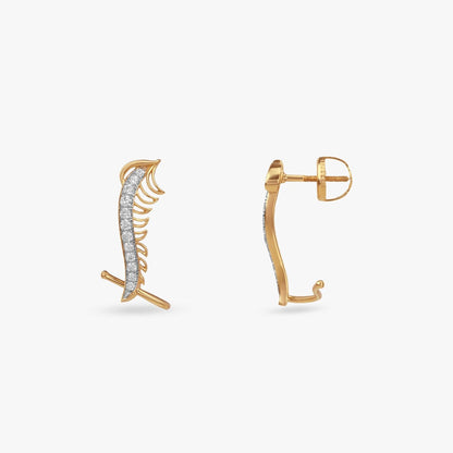 Wing Curve Diamond Stud Earrings in 14K Yellow Gold, 0.361 ct